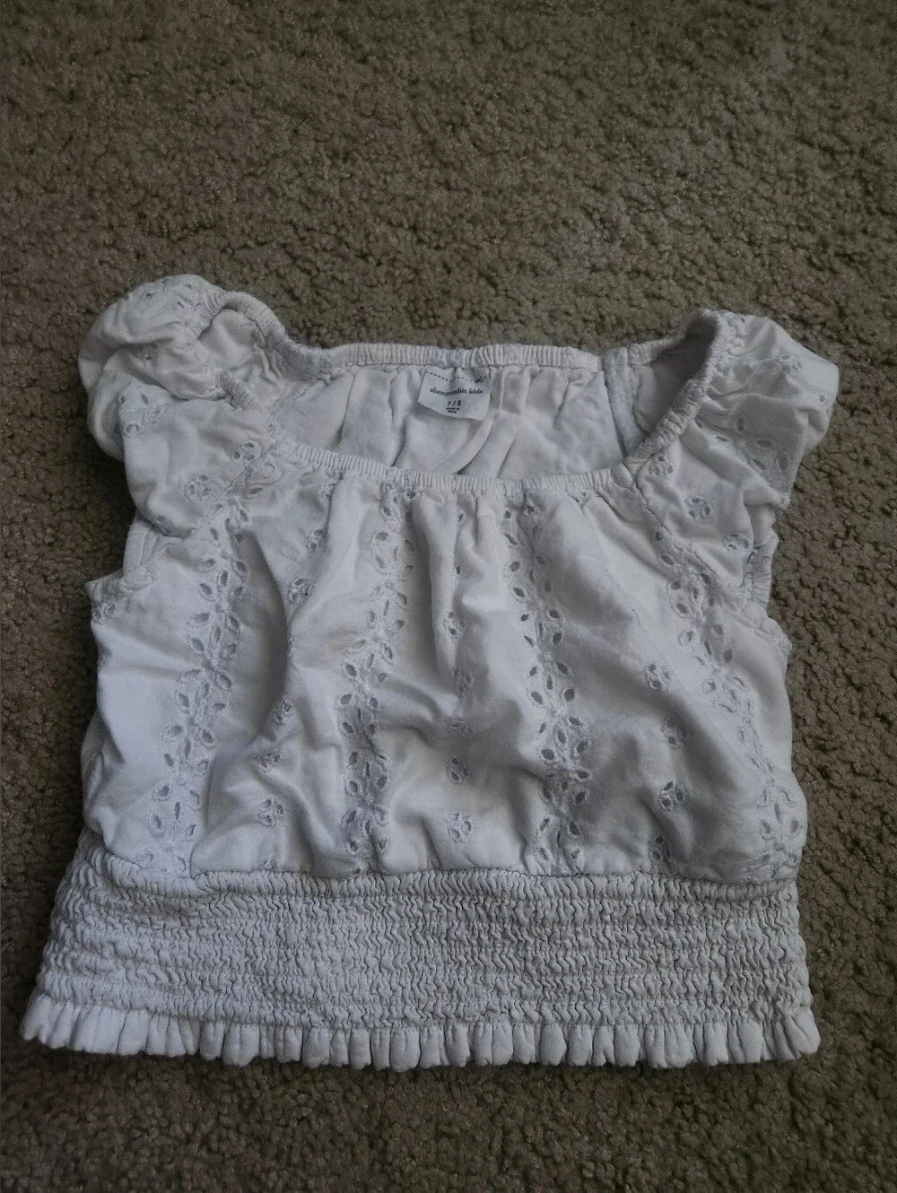 Abercrombie & Fitch White Eyelet Ruffled Kids Top